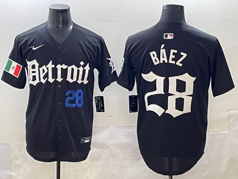Men 2025 Detroit Tigers #28 Baez Black Five generations Joint Name Nike MLB Jersey style 10->los angeles dodgers->MLB Jersey
